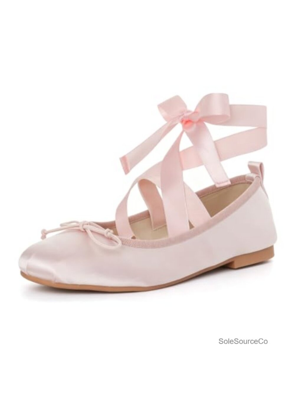 Satin Ballet Flats with Ribbon Lace Up Bow